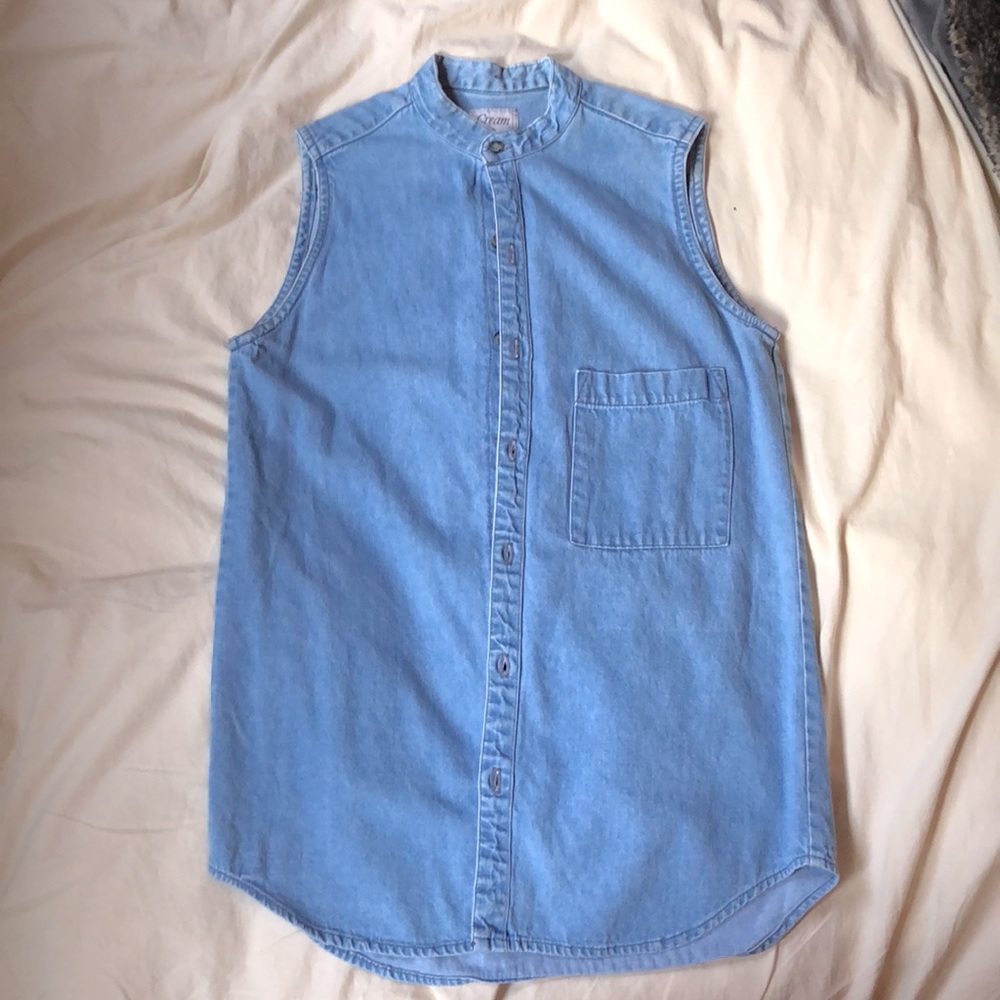 US M Denim Mandarin Collar Button Up